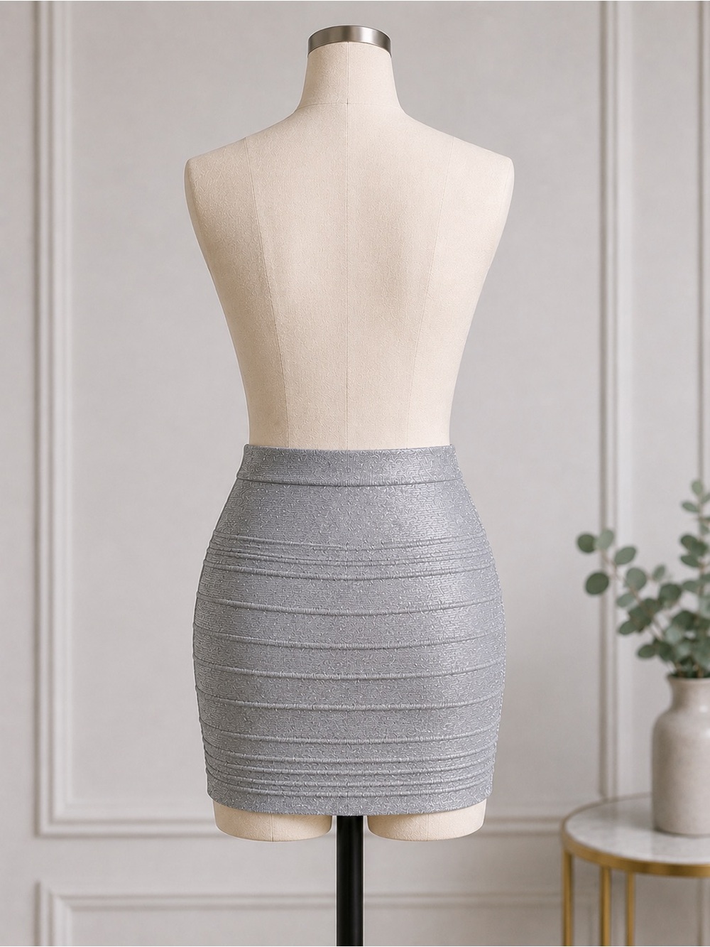 Charlotte Russe Silver Shimmer Glitter Metallic Bandage Bodycon Mini Skirt - Picture 4 of 8
